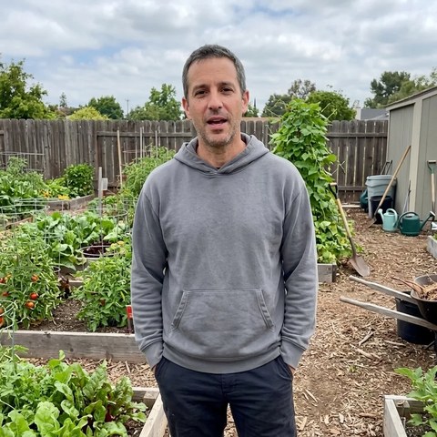 Illustrative portrait of a man in a garden